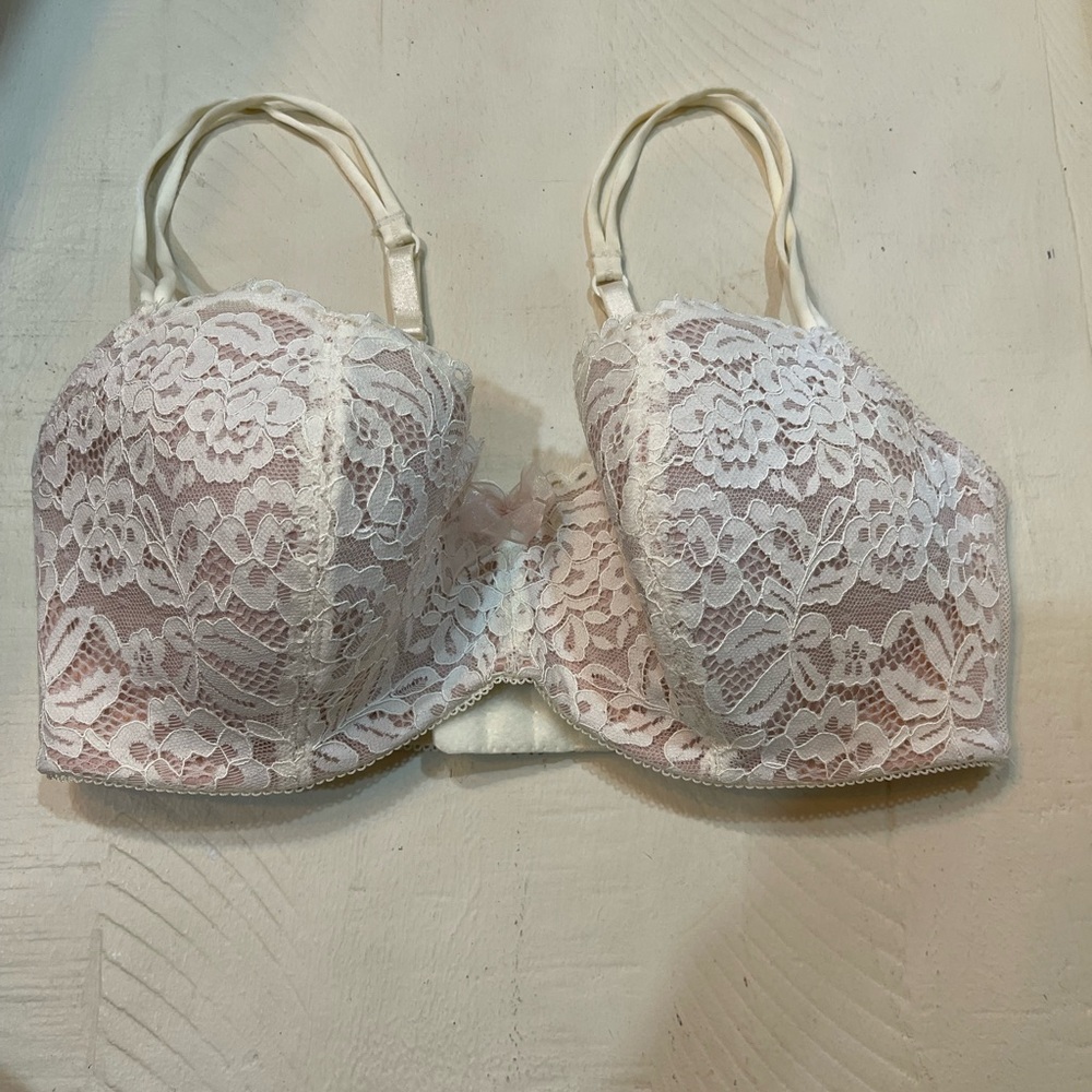 Elegant Lace Overlay White Bra